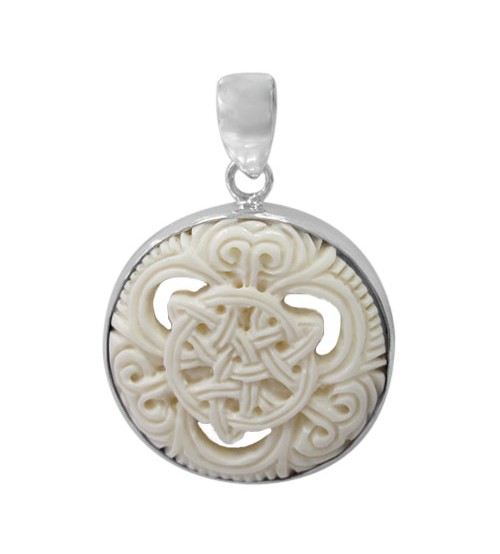 Round Celtic Bone Pendant, Sterling Silver