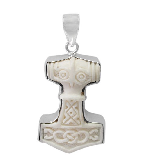 Thor's Hammer Bone Pendant, Sterling Silver