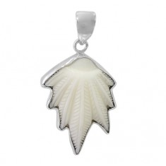 Marijuana Leaf Bone Pendant, Sterling Silver