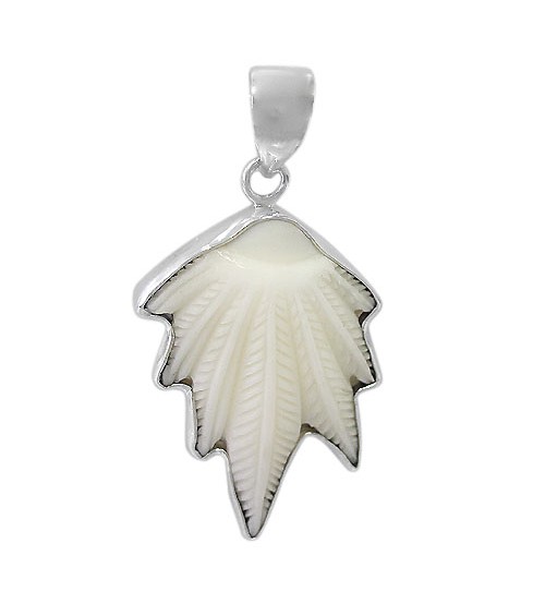 Marijuana Leaf Bone Pendant, Sterling Silver