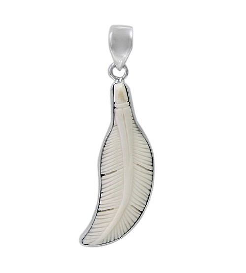 Feather Bone Pendant, Sterling Silver