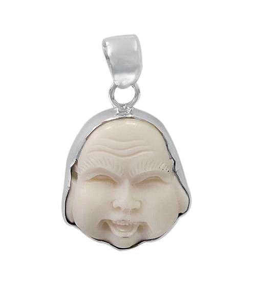 Buddha Head Bone Pendant, Sterling Silver