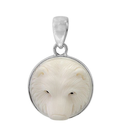 Round Bear Bone Pendant, Sterling Silver