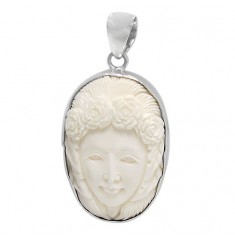 Female Portrait Bone Pendant, Sterling Silver