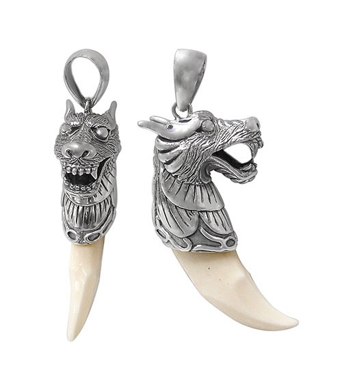 Dragon Hook Bone Pendant, Sterling Silver