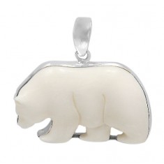 Polar Bear Bone Pendant, Sterling Silver