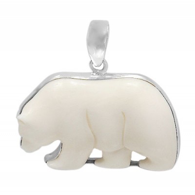 Polar Bear Bone Pendant, Sterling Silver