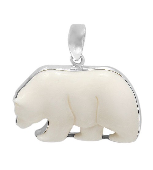 Polar Bear Bone Pendant, Sterling Silver