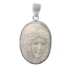 Female Portrait Bone Pendant, Sterling Silver