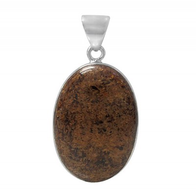 Oval Bronzite Pendant, Sterling Silver