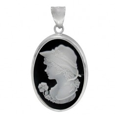 Cameo Black Agate Pendant, Sterling Silver