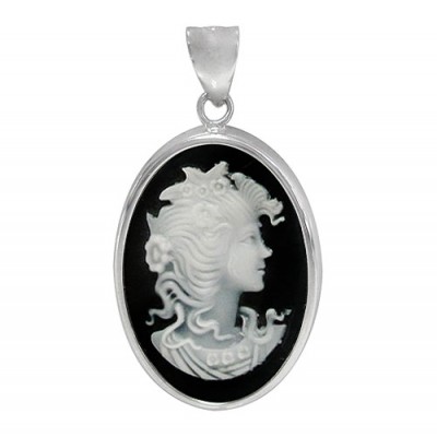 Cameo Black Agate Pendant, Sterling Silver