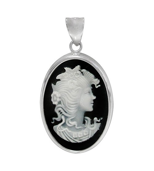 Cameo Black Agate Pendant, Sterling Silver