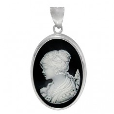 Cameo Black Agate Pendant, Sterling Silver