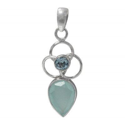 Two Stone Chalcedony Pendant, Sterling Silver