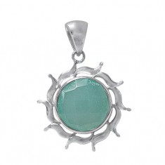 Round Chalcedony Pendant, Sterling Silver