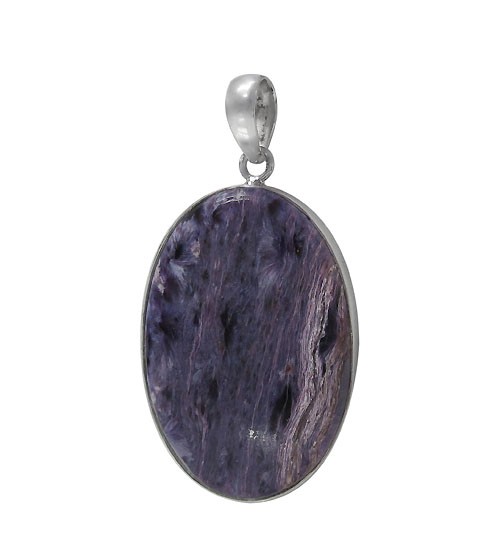 Oval Charoite Pendant, Sterling Silver