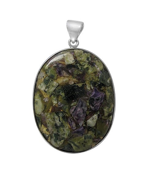 Oval Sticklite Charoite Pendant, Sterling Silver