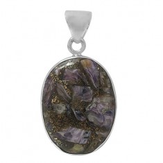 Oval Copper & Charoite Pendant, Sterling Silver