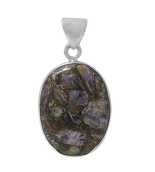 Oval Copper & Charoite Pendant, Sterling Silver