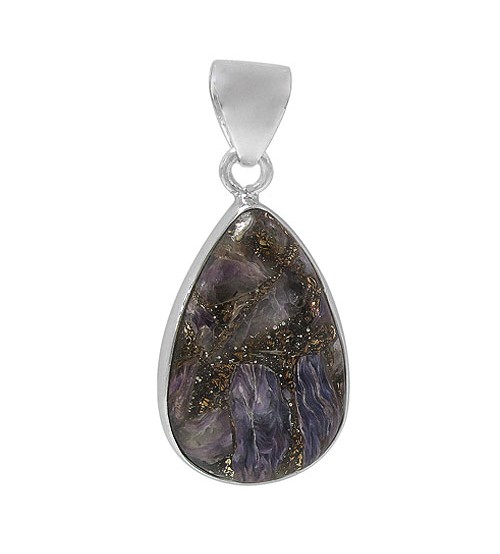 Teardrop Copper & Charoite Pendant, Sterling Silver