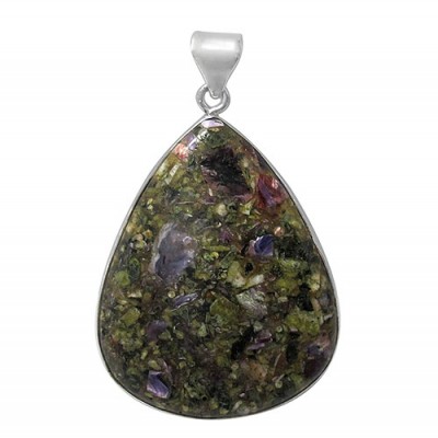 Teardrop Sticklite Charoite Pendant, Sterling Silver