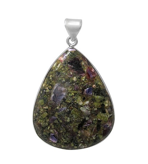 Teardrop Sticklite Charoite Pendant, Sterling Silver