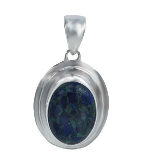 Oval Chrysocolla Pendant, Sterling Silver