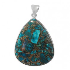 Teardrop Copper & Chrysocolla Pendant, Sterling Silver