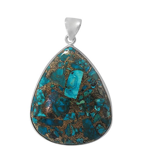 Teardrop Copper & Chrysocolla Pendant, Sterling Silver