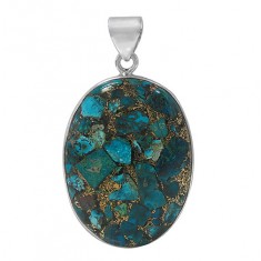 Oval Copper & Chrysocolla Pendant, Sterling Silver