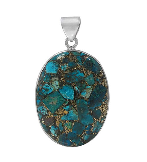 Oval Copper & Chrysocolla Pendant, Sterling Silver