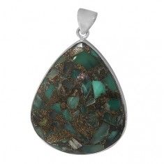 Teardrop Copper & Chrysoprase Pendant, Sterling Silver