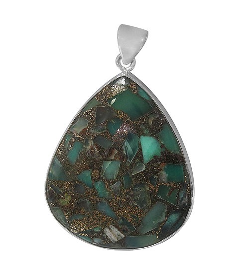 Teardrop Copper & Chrysoprase Pendant, Sterling Silver