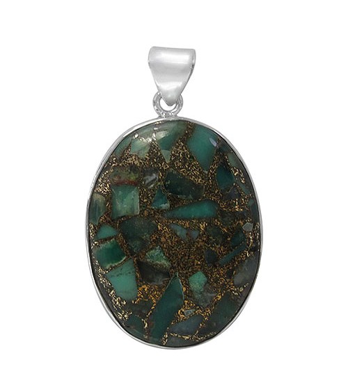 Oval Copper & Chrysoprase Pendant, Sterling Silver