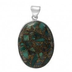 Oval Copper & Chrysoprase Pendant, Sterling Silver