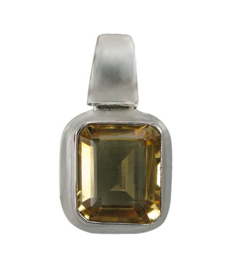 Rectangular Citrine Pendant, Sterling Silver