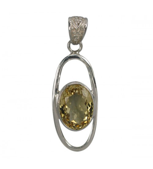 Oval Citrine Pendant, Sterling Silver