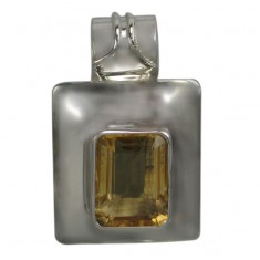 Rectangular Citrine Pendant, Sterling Silver