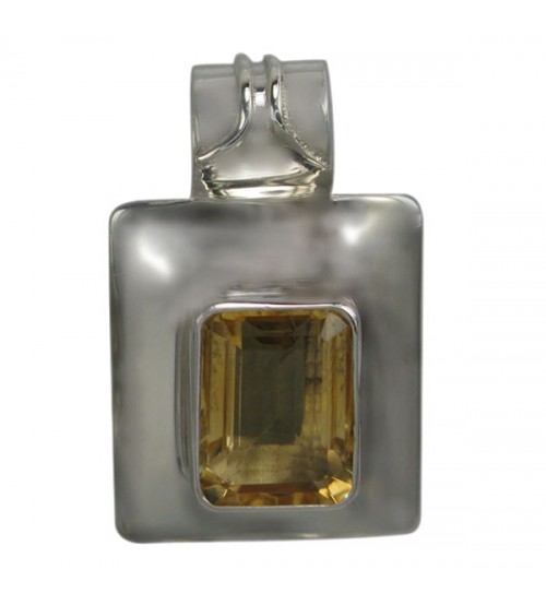 Rectangular Citrine Pendant, Sterling Silver