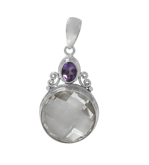 Round Crystal Pendant, Sterling Silver