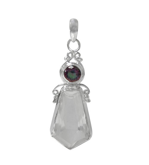 Unique Crystal & Mystic Quartz Pendant, Sterling Silver