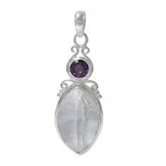 Unique Crystal & Amethyst Pendant, Sterling Silver