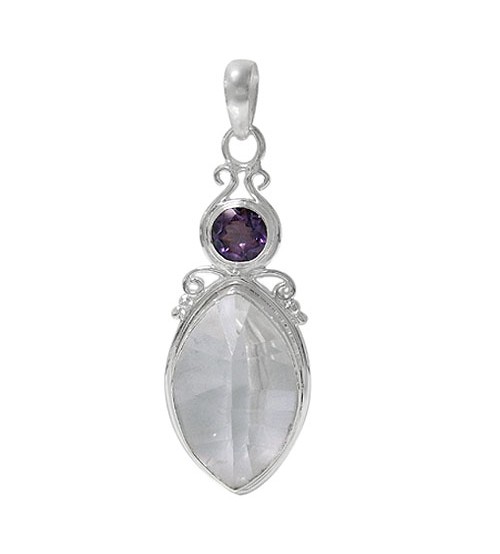 Unique Crystal & Amethyst Pendant, Sterling Silver