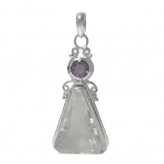 Unique Crystal & Amethyst Pendant, Sterling Silver