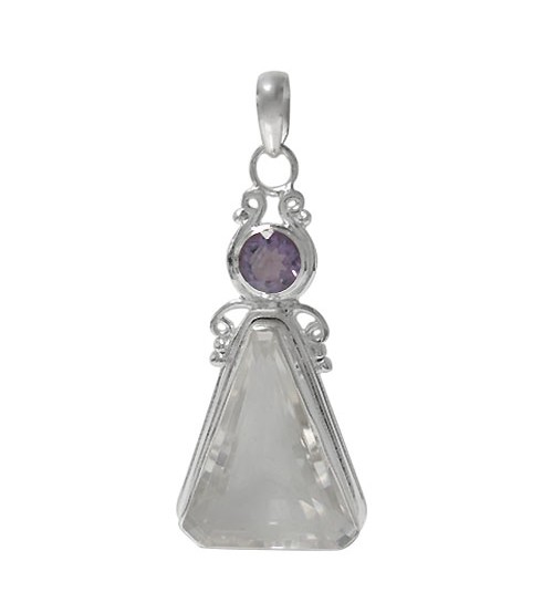 Unique Crystal & Amethyst Pendant, Sterling Silver