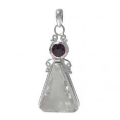 Unique Crystal & Mystic Quartz Pendant, Sterling Silver