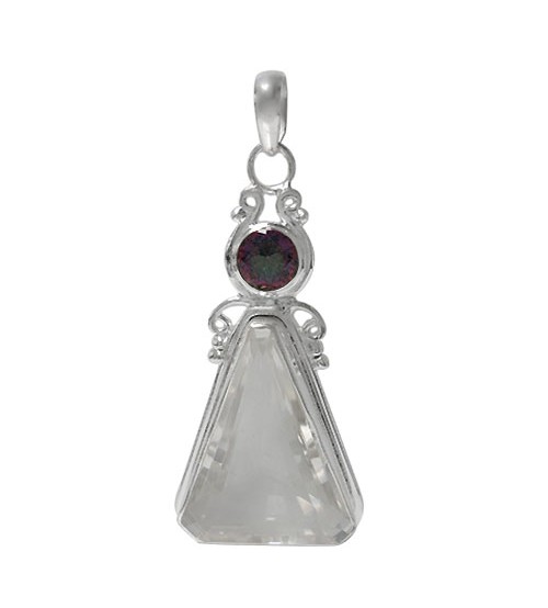 Unique Crystal & Mystic Quartz Pendant, Sterling Silver