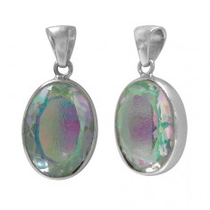 Oval Rainbow Crystal Pendant, Sterling Silver