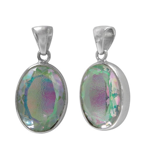 Oval Rainbow Crystal Pendant, Sterling Silver